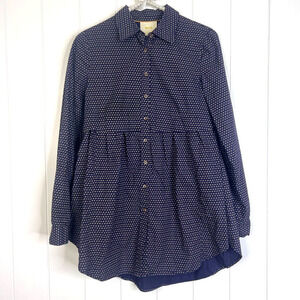 Maeve Anthropologie Aled Polka Dot Tunic Button Down Navy 100% Cotton SZ XS